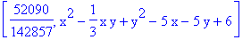 [52090/142857, x^2-1/3*x*y+y^2-5*x-5*y+6]